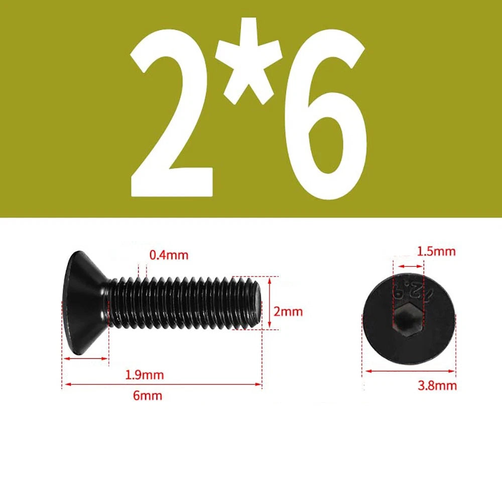 M1.6–M3 Countersunk Socket Head Screws – 12.9 Grade Carbon Steel, Flat Head, Fully Threaded (3–50mm Overall Length)