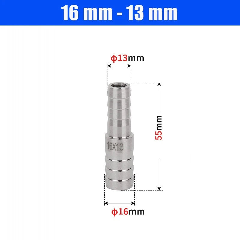 6mm~50mm Stainless Reducer Barbed Hose Joiner Connector Air Water Pipe Gas Tubi