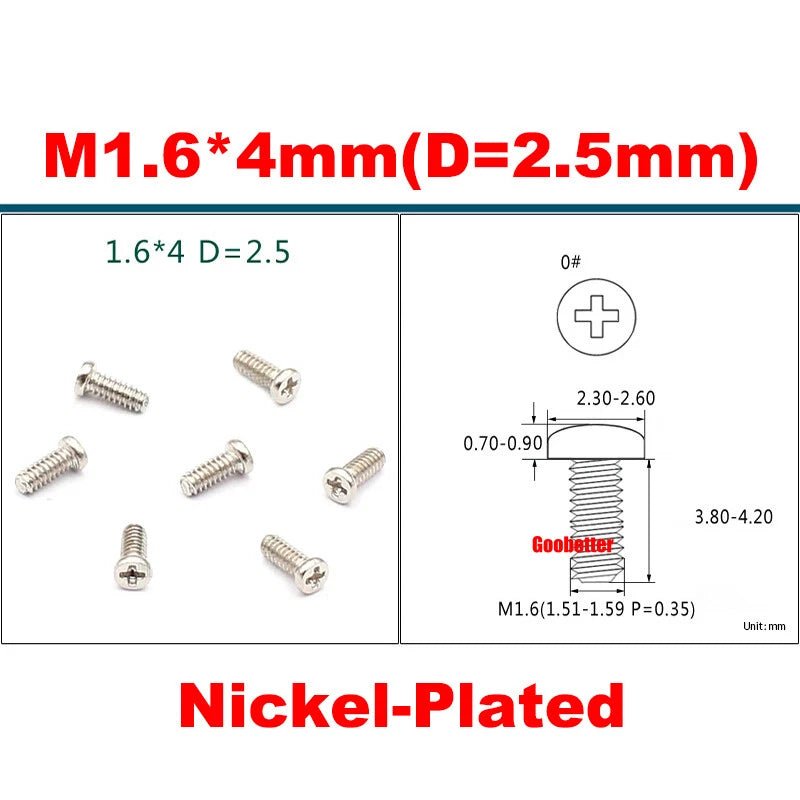 Phillips Pan Head Machine Screws M0.8 M1 M1.2 M1.4 M1.6 M1.7 — Cross Round Head Bolts, Multiple Coatings - HomeDIYer