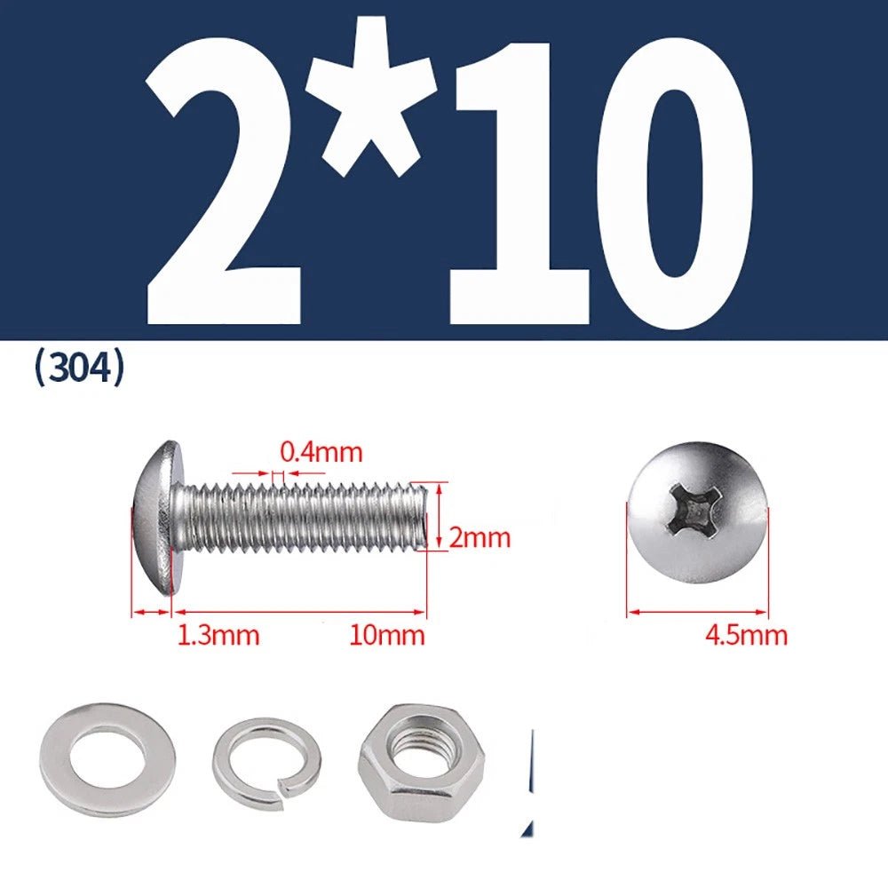 M2–M4 Phillips Truss Head Machine Screws with Hex Nuts & Washers – A2 Stainless Steel - HomeDIYer