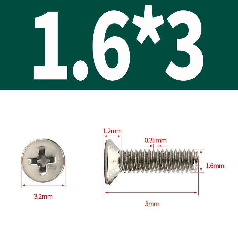 Phillips Machine Screws Countersunk Nickel Plated Steel DIN 965 Flat Head M1~M6