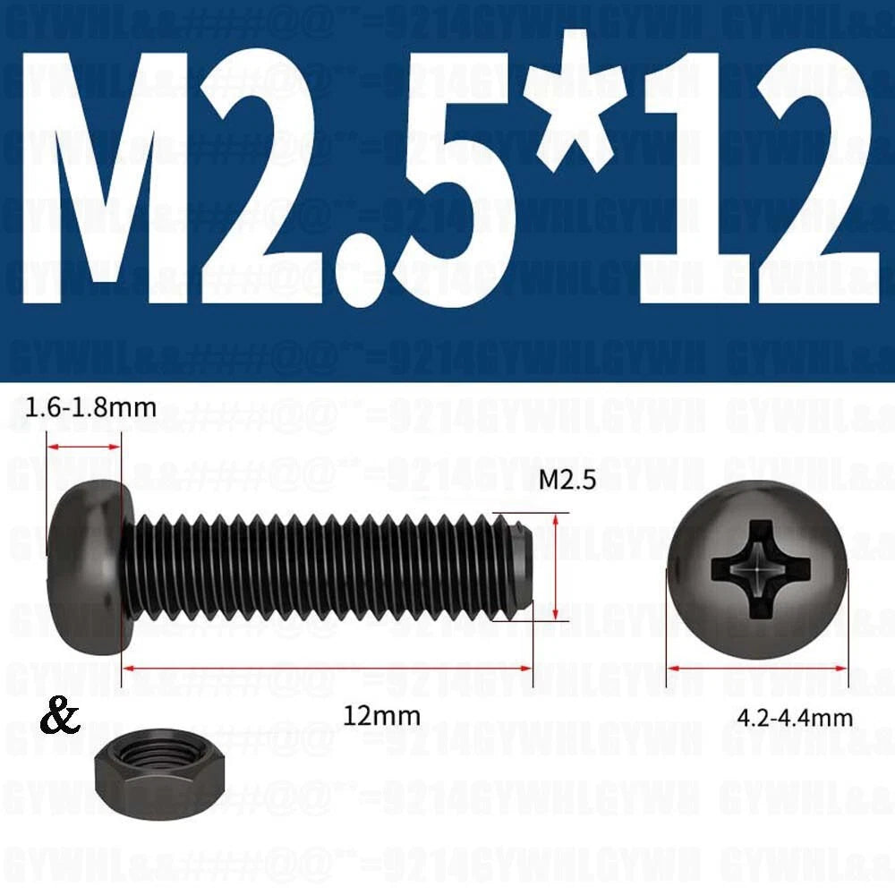 Black Pan Head Phillips Machine Screws + Hex Nuts Set – A2 Stainless Steel, M2 to M10