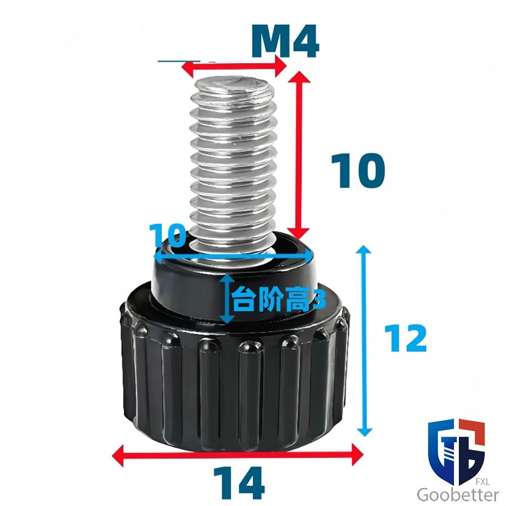 Knurled Thumb Screws with Round Plastic Handle — M3 M4 M5 M6 M8 M10 Clamping Knob Bolts