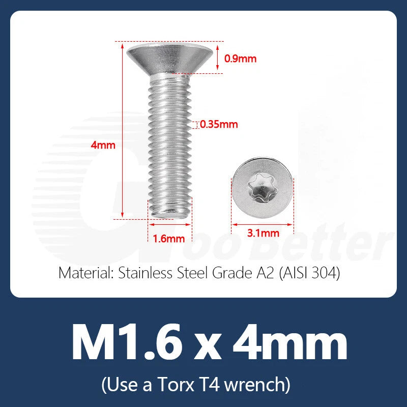 M1.4–M12 Torx Countersunk Machine Screws – A2 Stainless Steel, DIN 965 (3–100mm)