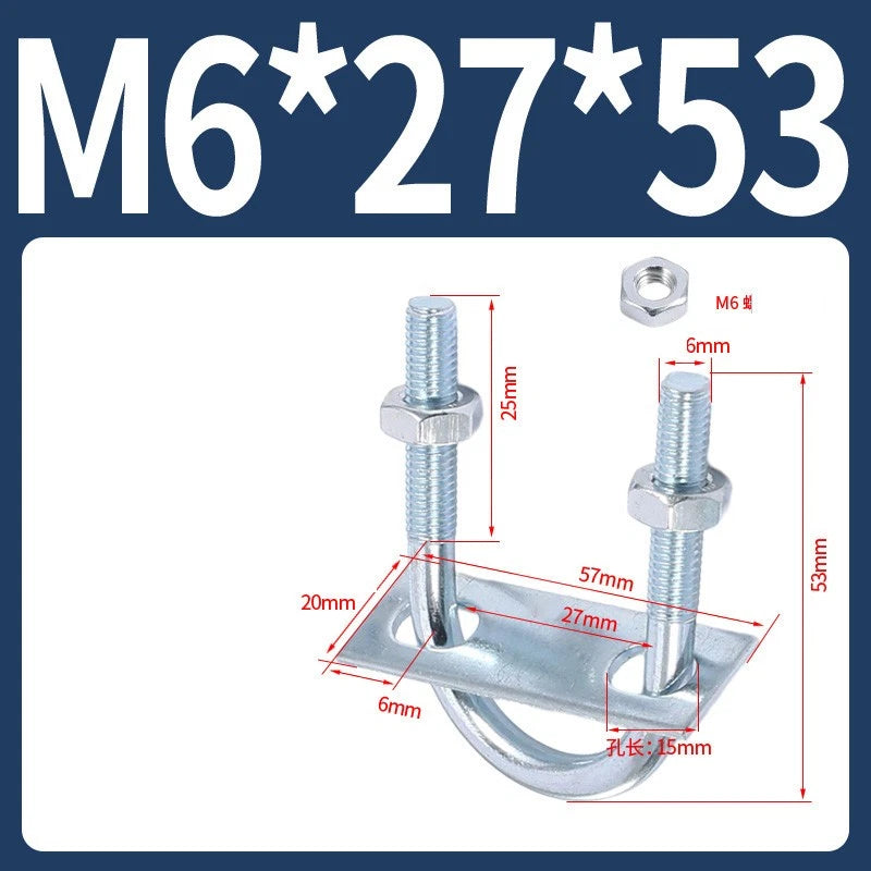 Round U-Bolts Sets Steel 16mm-219mm Inner Width M6 M8 M0 M12 with Nut, Plate