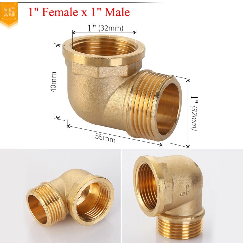 BSP Brass Elbow Fitting — 1/2", 3/4" & 1" Male/Female Thread Pipe Connector Adapter