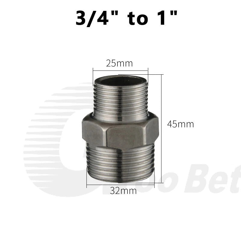 Stainless Steel Hex Nipple BSP Pipe Fitting — Male Thread Adapter 1/4" to 1-1/4"