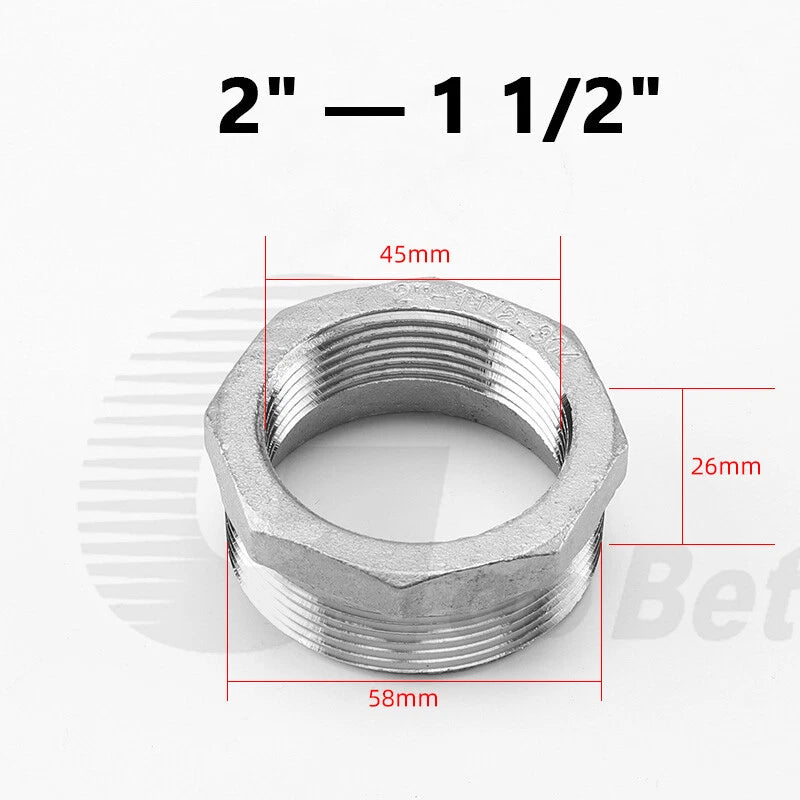 Stainless Steel BSP Reducing Bushing — Male to Female Thread Pipe Fitting (1/4" to 2")