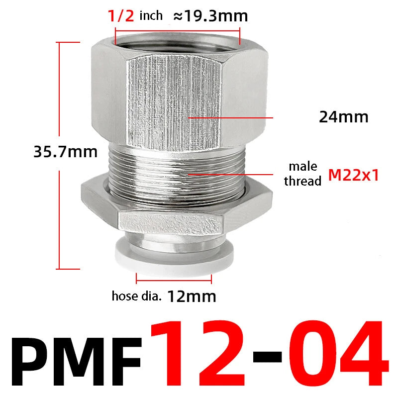 Bulkhead Female Thread Pneumatic Push-In Fittings | 4–12mm Air Hose Tube Connector