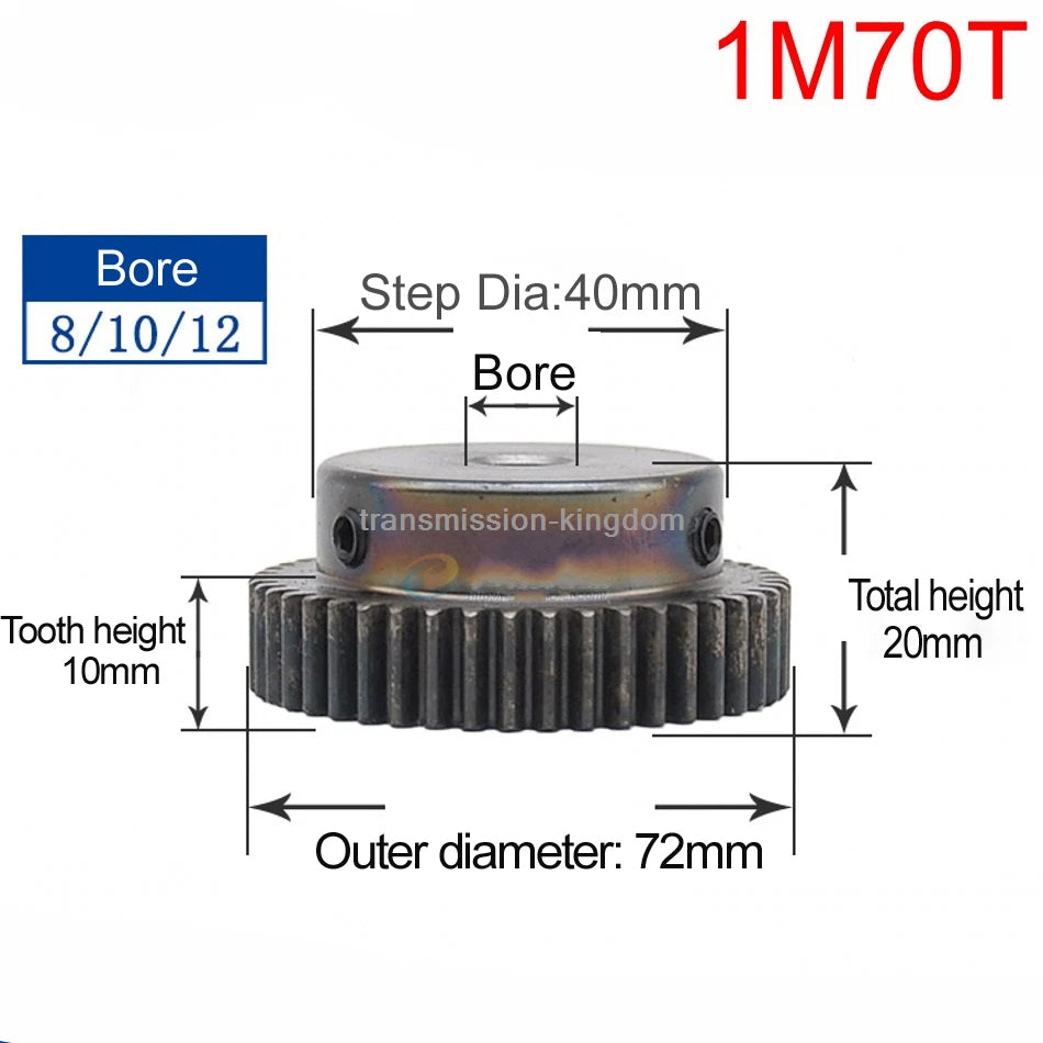 45# Steel Spur Gear With Step 1M10T-80T Pinion Gear Metal Mod 1 Motor Gear