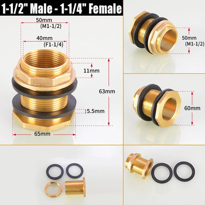 BSP Female Male Thread Water Tank Connector Bulkhead Hose Fitting 1/2" 3/4" ~ 2"