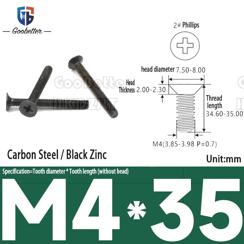 M4 Phillips Flat Head Countersunk Machine Screws — 5 to 45mm, Carbon Steel & Stainless, 9 Finishes - HomeDIYer