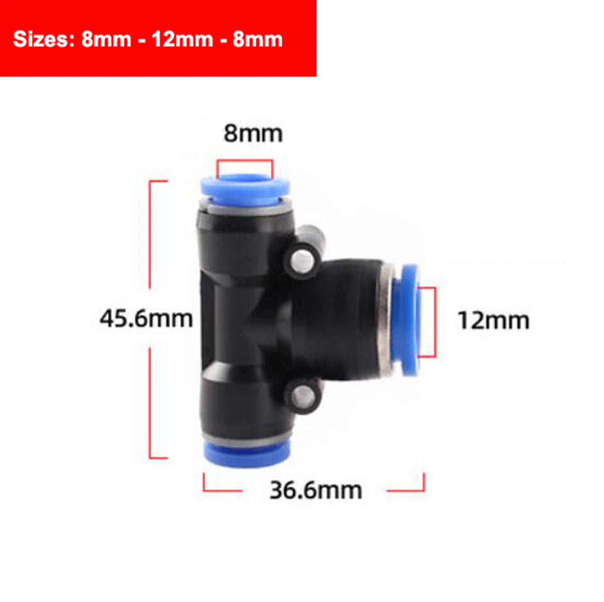 Nylon Pneumatic Reducer Tee 3-Way Connector Hose Tube Inline Push-In Fittings