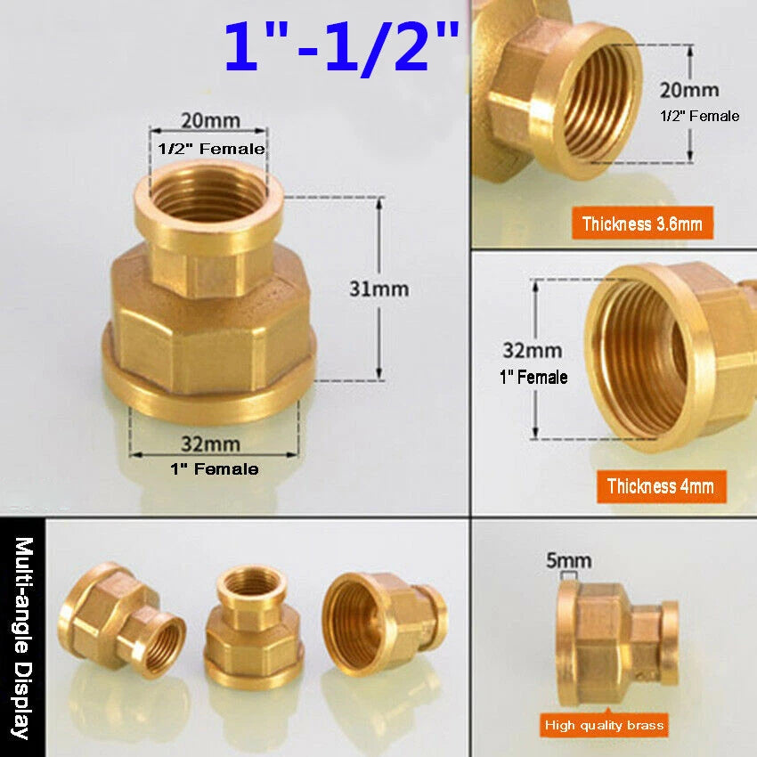 Female Thread Brass Coupling Adapter — Straight & Reducer Pipe Fittings