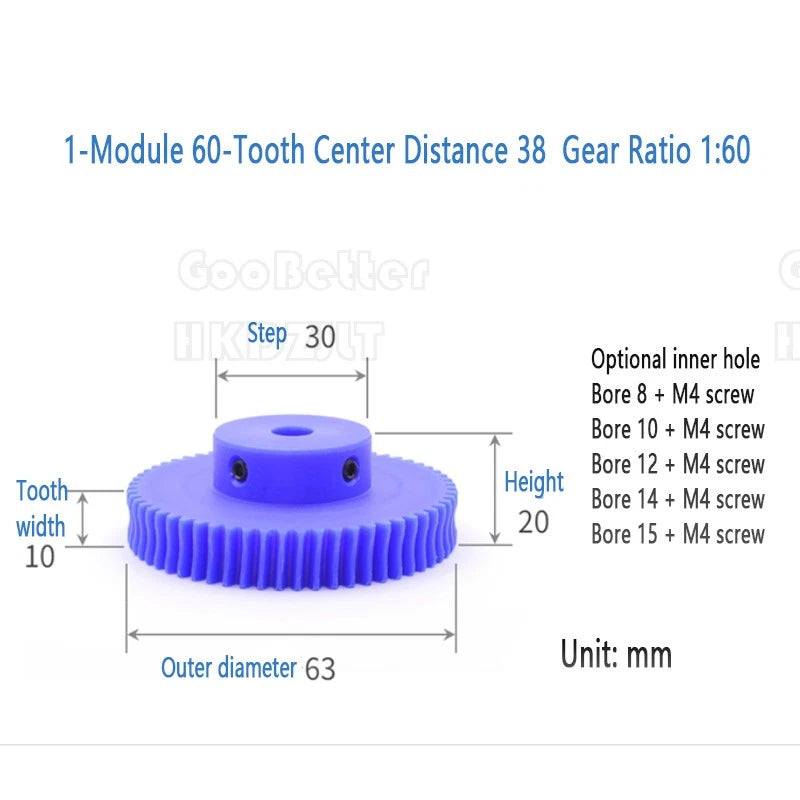 Mod 0.5 1 Nylon Plastic Worm Gear Wheel 15 - 80 Tooth Nylon Worm Shaft Precision