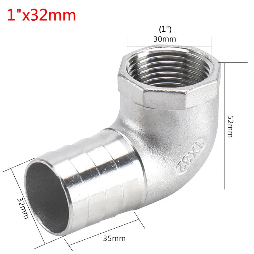 Female Thread Fitting x Barb Hose Tail End Elbow Connector A2 Stainless Steel