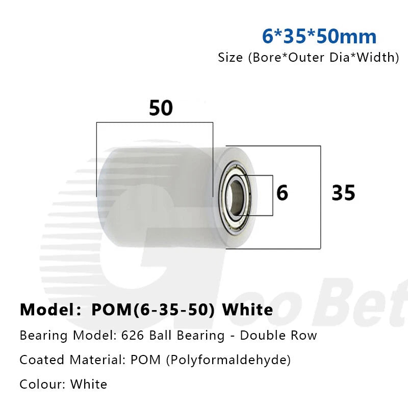 6mm Bore Plastic Roller Wheel Two Ball Bearing Coated PP POM Pulley Guide Wheel