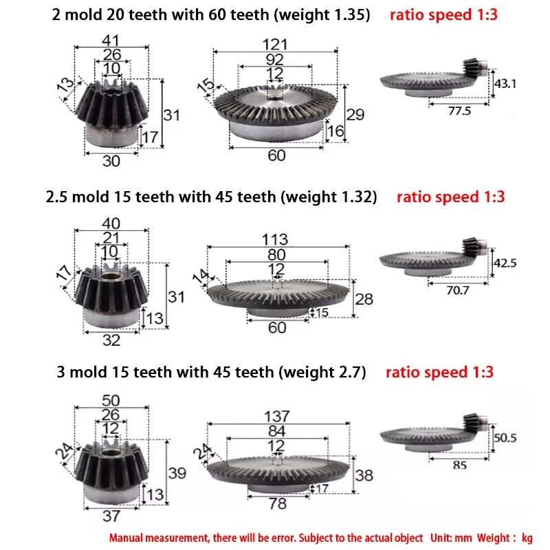 Precision Bevel Gears 0.5/1/1.5/2/2.5/3 Module 12 -160 Teeth Bevel Gear 1:2-1:8