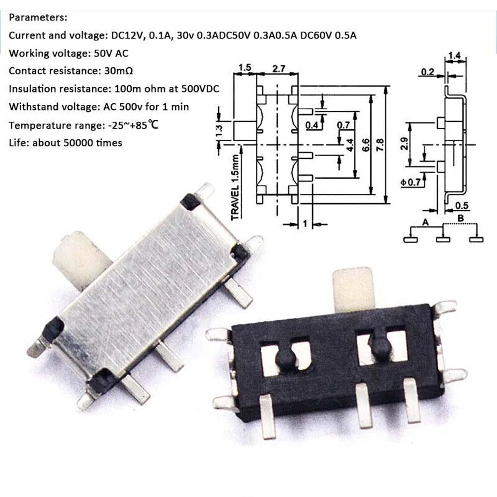 Miniature Slide Toggle Switch — 2/3-Position, Single/Double Row, Vertical & Horizontal, Through-Hole & SMD