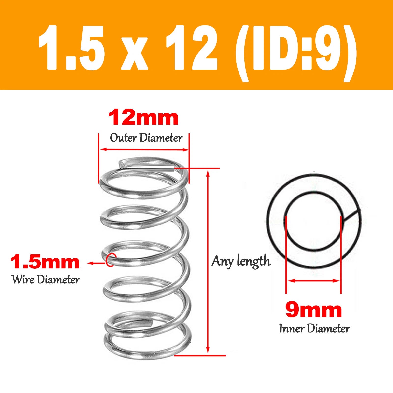 A2 Stainless steel Small Compression Springs Wire Dia.1.5mm OD 9-15mm L:10-120mm