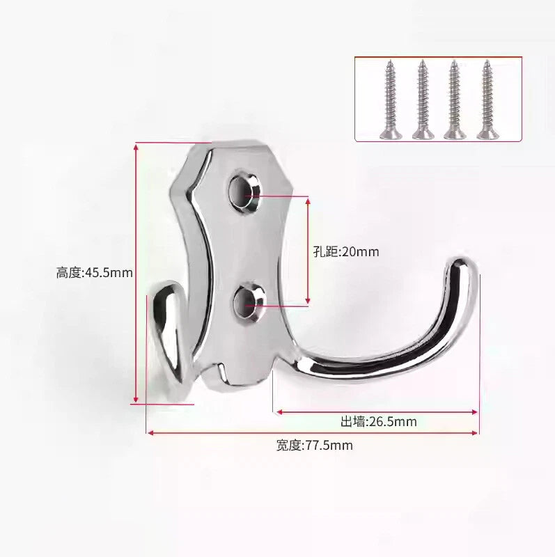 Double Hat Coat Hooks Hanger Door Wall Cloth Towel Holder Organiser Rack Robe