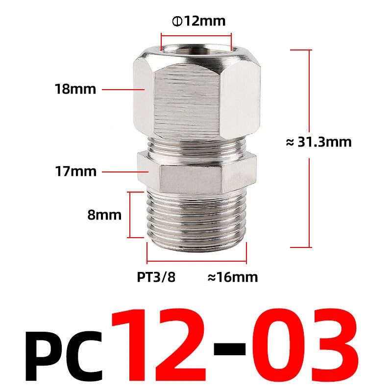 Brass Male Compression Fittings – BSP Hydraulic Adaptor, 1/8" to 1/2" Bore (PC4–PC16)