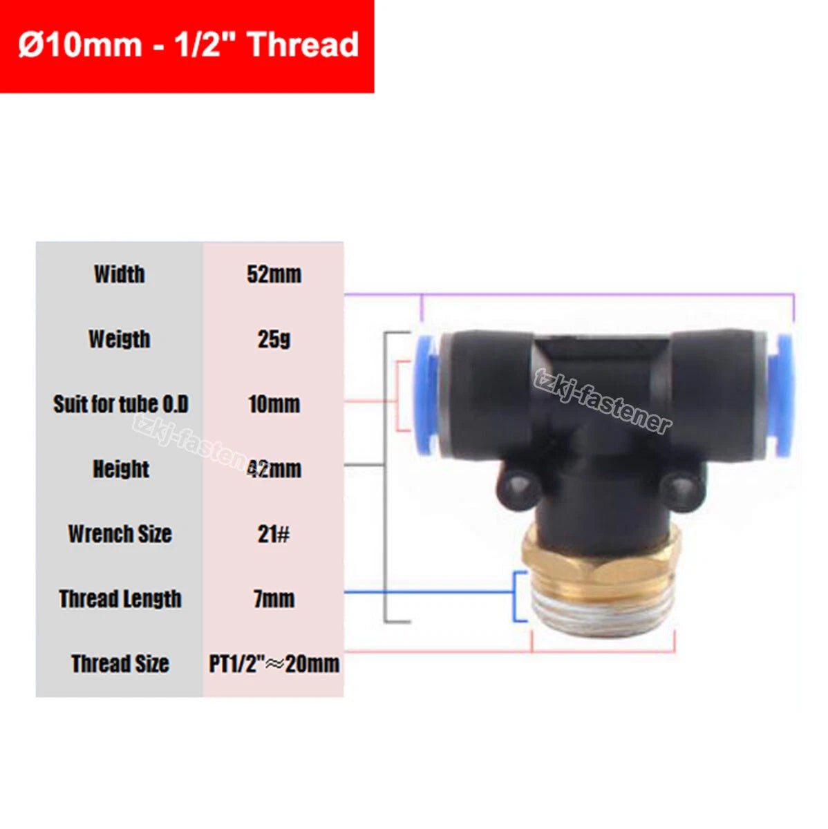 Pneumatic Tee "T" Connector BSP Male Thread 4mm-16mm Hose Tube Push-In Fittings