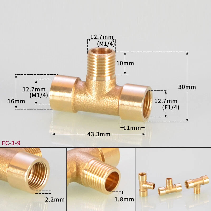 BSP Brass Tee Pipe Fitting – Male & Female Thread T-Shape Connector