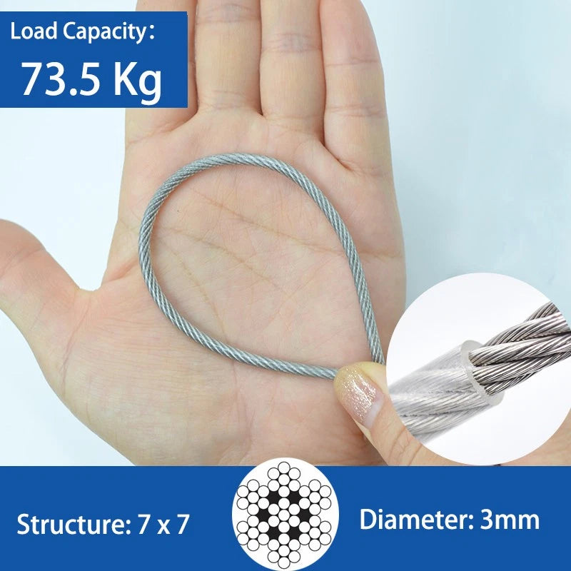 Clear PVC Coated Steel Wire Rope Metal Cable Rigging 0.38mm-12mm Heavy Duty