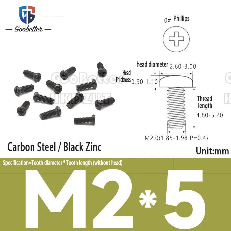 M2 Phillips Pan Head Machine Screws — 3 to 5.5mm, Carbon Steel & Stainless, 11 Finishes - HomeDIYer
