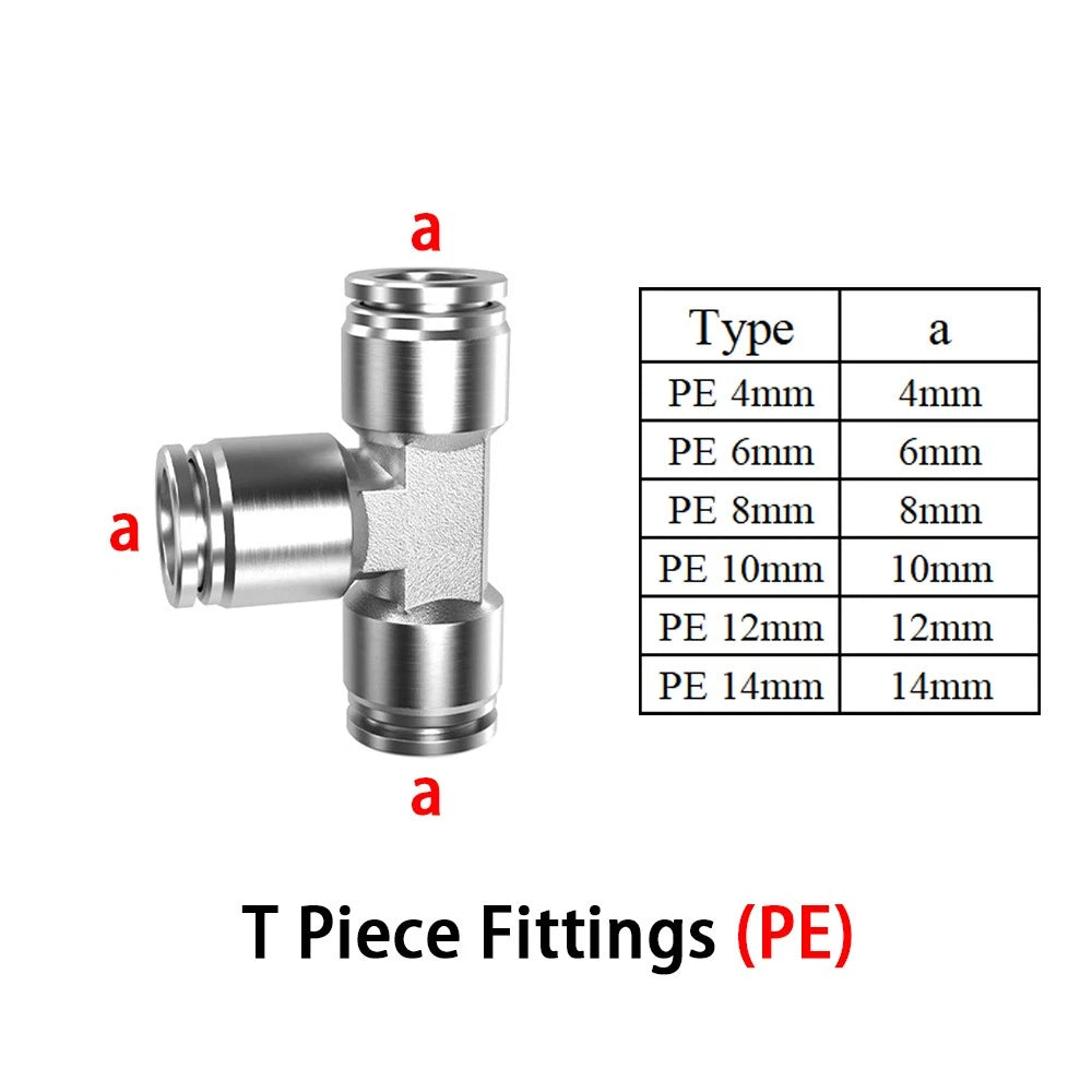 A2 Stainless Steel Pneumatic Push-in Fittings — All Types, 4–16mm