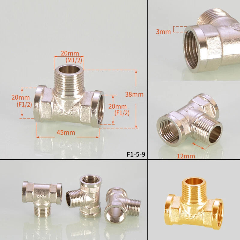 1/2" Copper Tee Elbow Diverter Valve Adapter — Hose & Shower Connector (24 Styles)