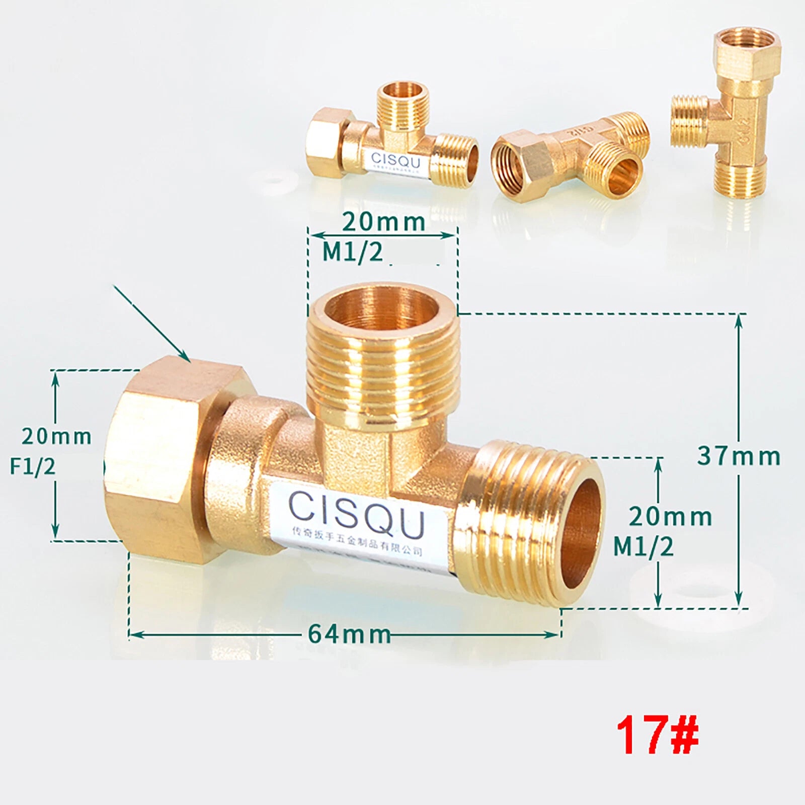 Brass Tee 3-Way BSP Pipe Fitting — Equal & Reducer, 1/2" & 3/4"