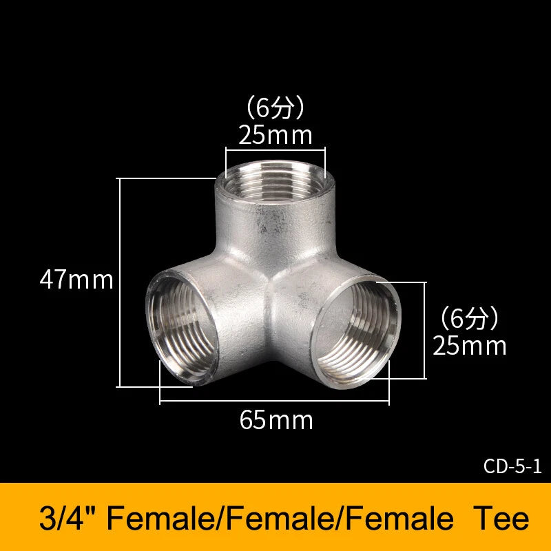 Stainless Steel BSP Tee Fittings 1/2" & 3/4" Male Female Reducer Connector