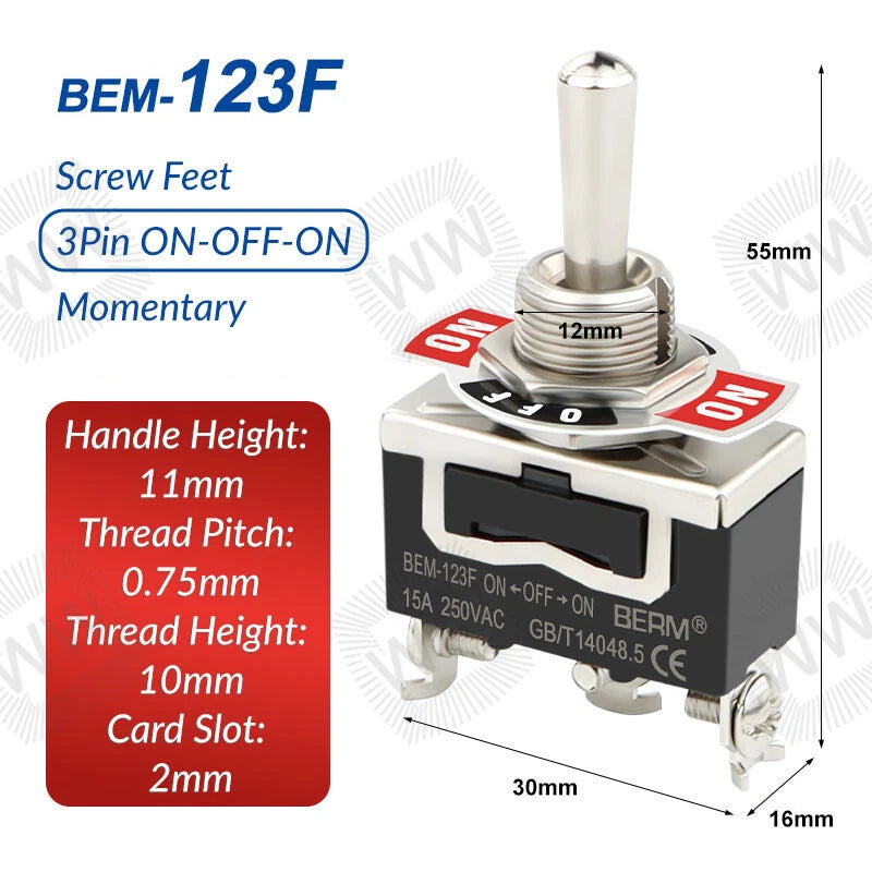 Heavy Duty Metal Toggle Switch – 15A 250VAC, 2/3/4/6 Pin, ON-OFF & ON-OFF-ON