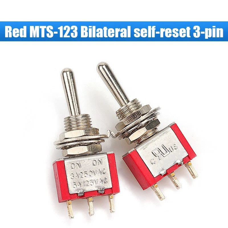 Mini Toggle Switch MTS/PS Series — Red & Blue SPDT 3/6/9/12-Pin, 2-Way & 3-Way