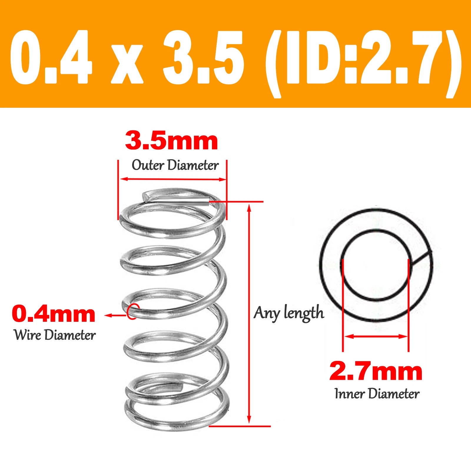 Compression Spring 0.40mm Wire Dia ,2 - 12mm OD Small Pressure Springs 304 Steel
