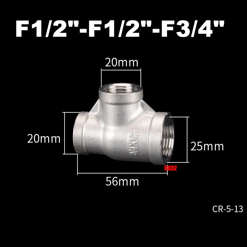 304 Stainless Steel BSP 3-Way Pipe Fitting — 1/4" to 2" Female & Male Thread Tee Connector