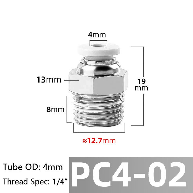 Straight Male Stud Push-to-Connect Pneumatic Fitting for Air & Water Hose