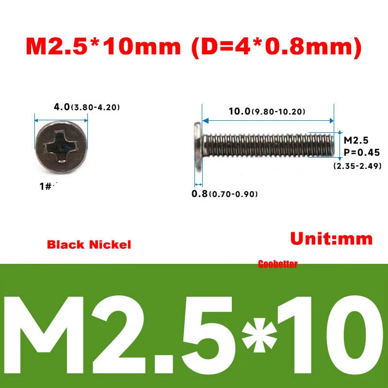 M2.5 Ultra Thin Flat Wafer Head Phillips Screws – CM2.5 Laptop Computer Screws (Various Finishes)