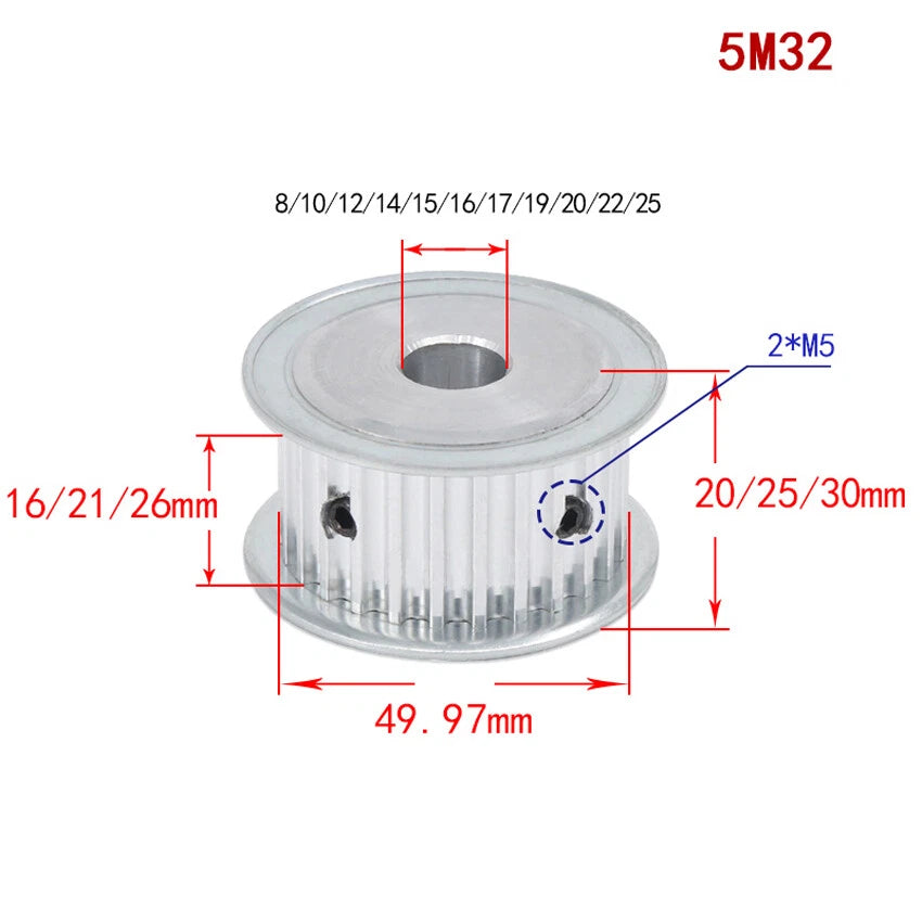 HTD-5M 12T-100T Timing Belt Pulleys Pitch 5mm AF-type Drive Pulley Width 21mm