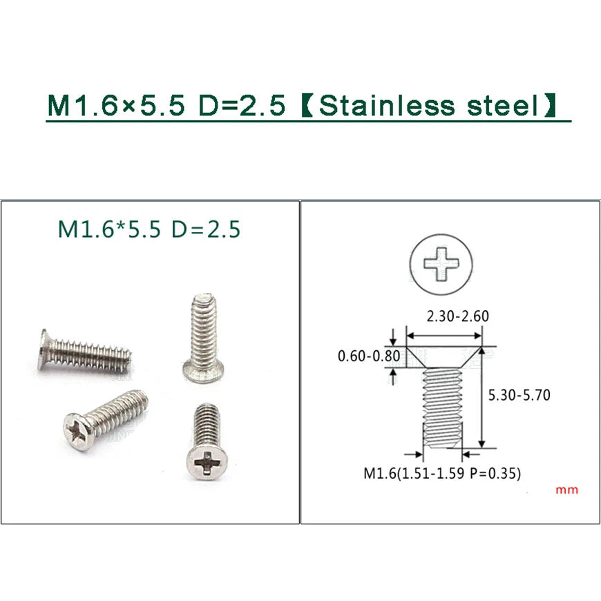 M1–M1.8 Phillips Countersunk Flat Head Machine Screws – Carbon Steel or 304 Stainless, Multiple Finishes