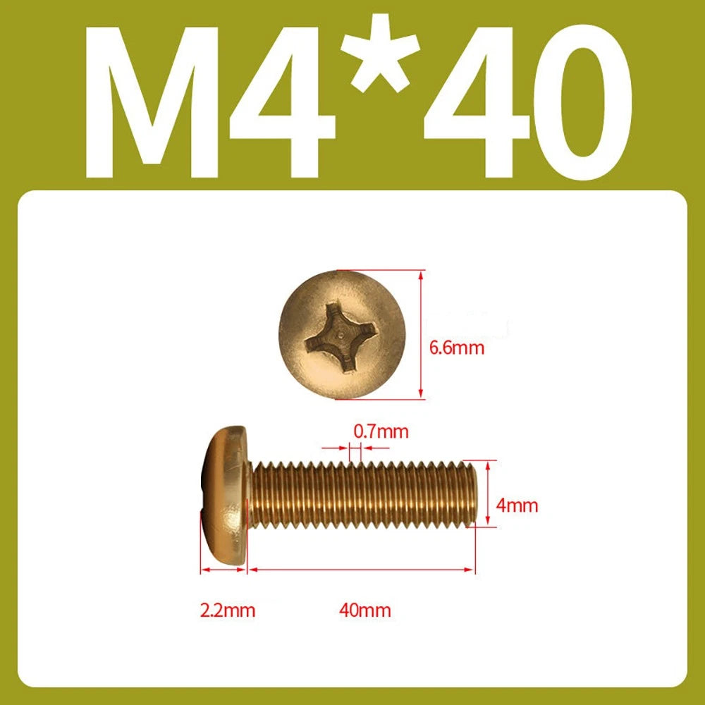 M4 M5 Solid Brass Pan Head Phillips Machine Screws — Multiple Lengths