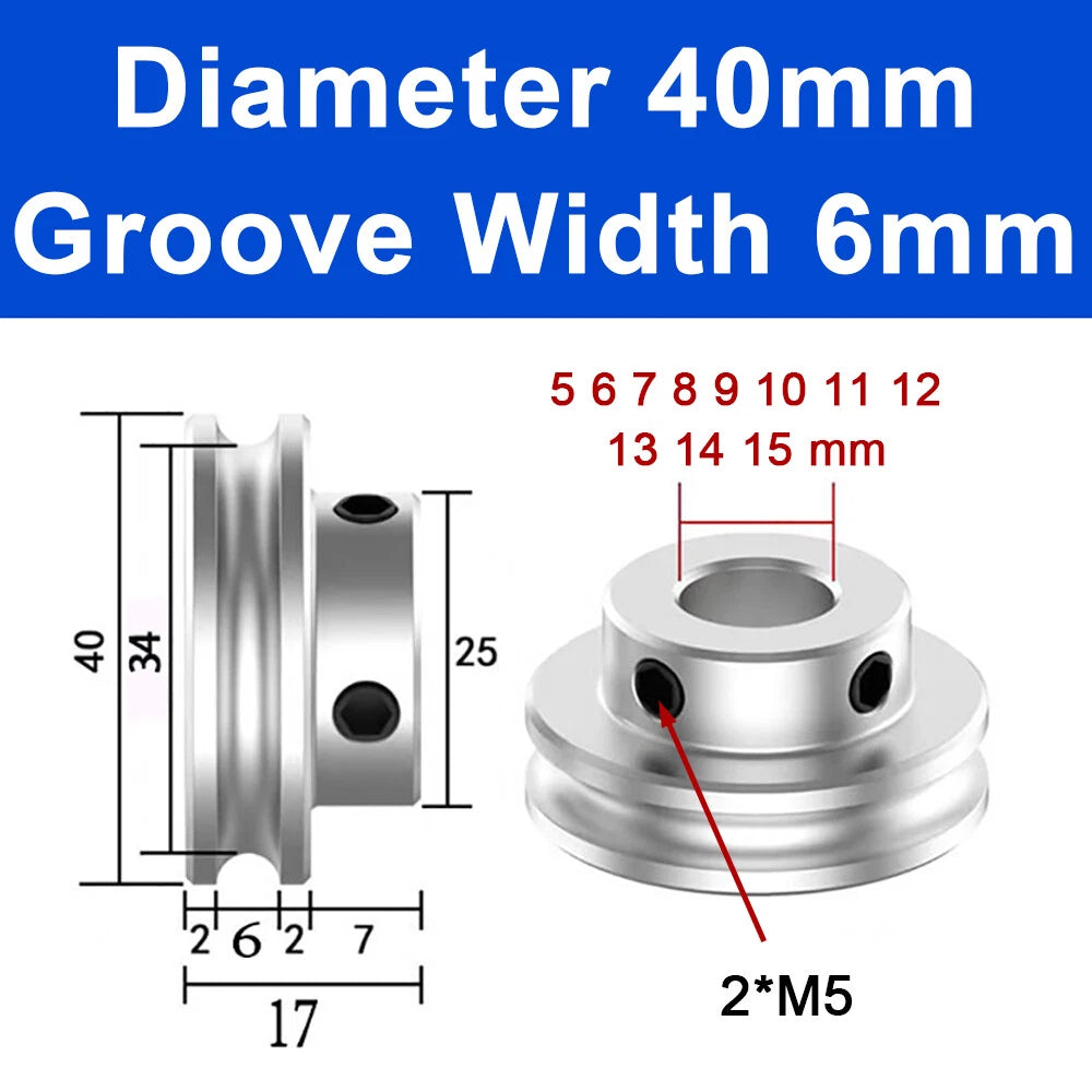 Alu U Pulley OD 20 30 40 50 60 80mm Single Groove Fixed Pulley for PU Round Belt