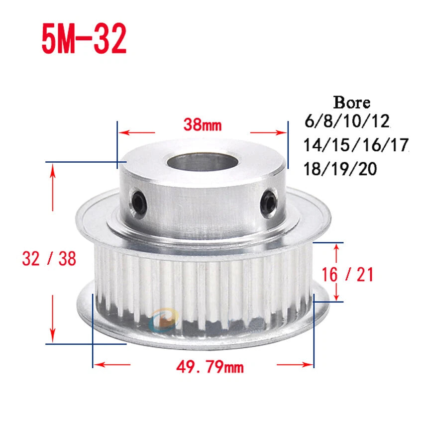 HTD-5M 10T-72T Timing Belt Pulley With Step Bore 5-25mm, For 20mm Width Belt
