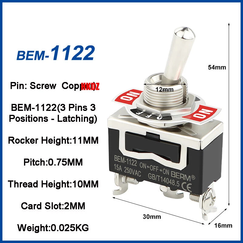 Heavy Duty Toggle Switch — 2/3 Position SPST DPDT, BEM & E-TEN Series, Pin or Screw Terminal