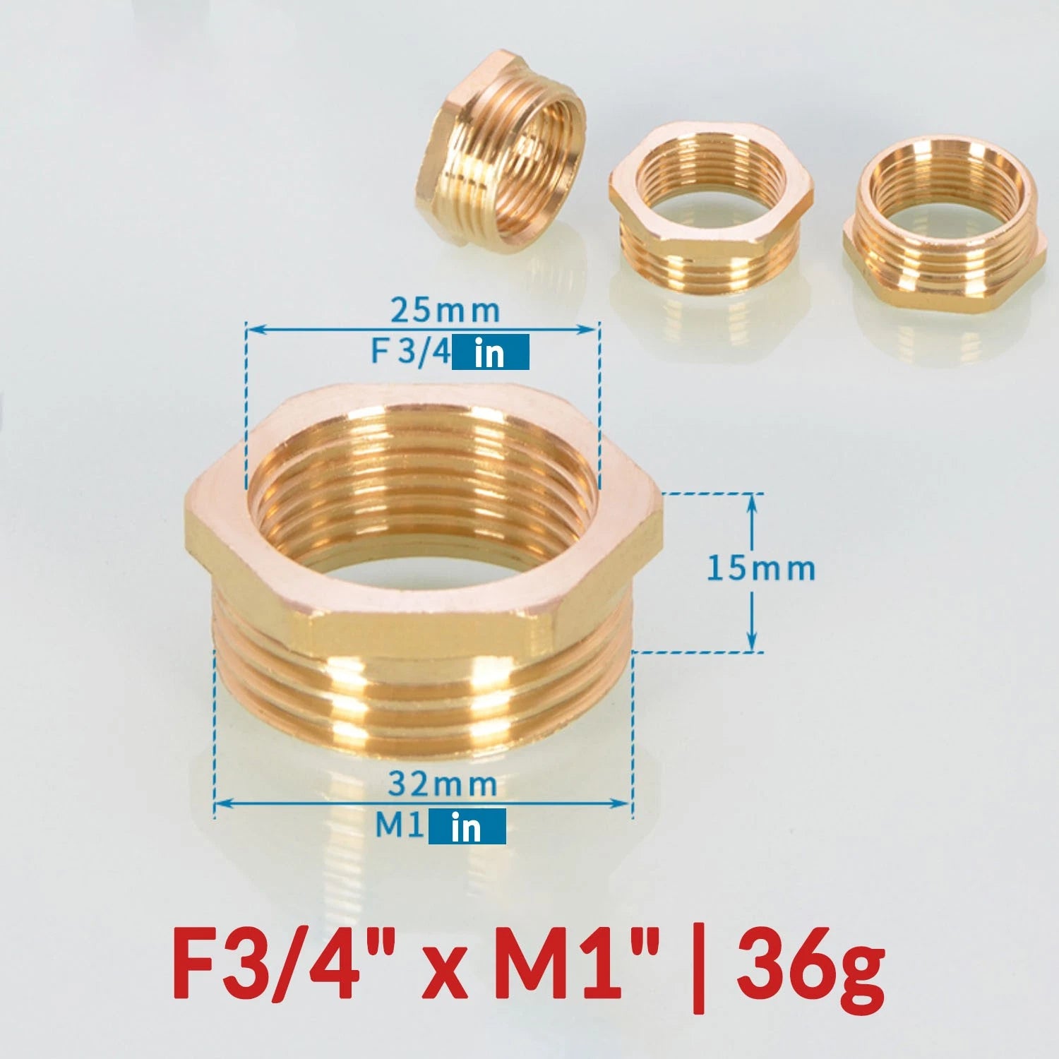 BSP Brass Reducing Hexagon Bush — Male to Female Thread Pipe Fittings