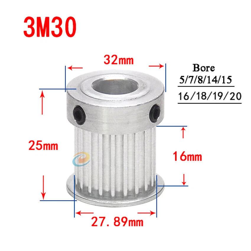 HTD-3M 12T-150T Timing Belt Pulley With Step Bore 8-25mm, For 15mm Width Belt