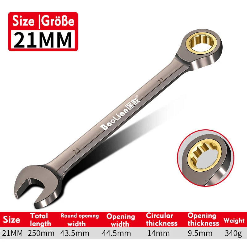 Ratchet Spanner Combination Fixed & Flexi 6 - 32mm Different Sizes Tool Wrench