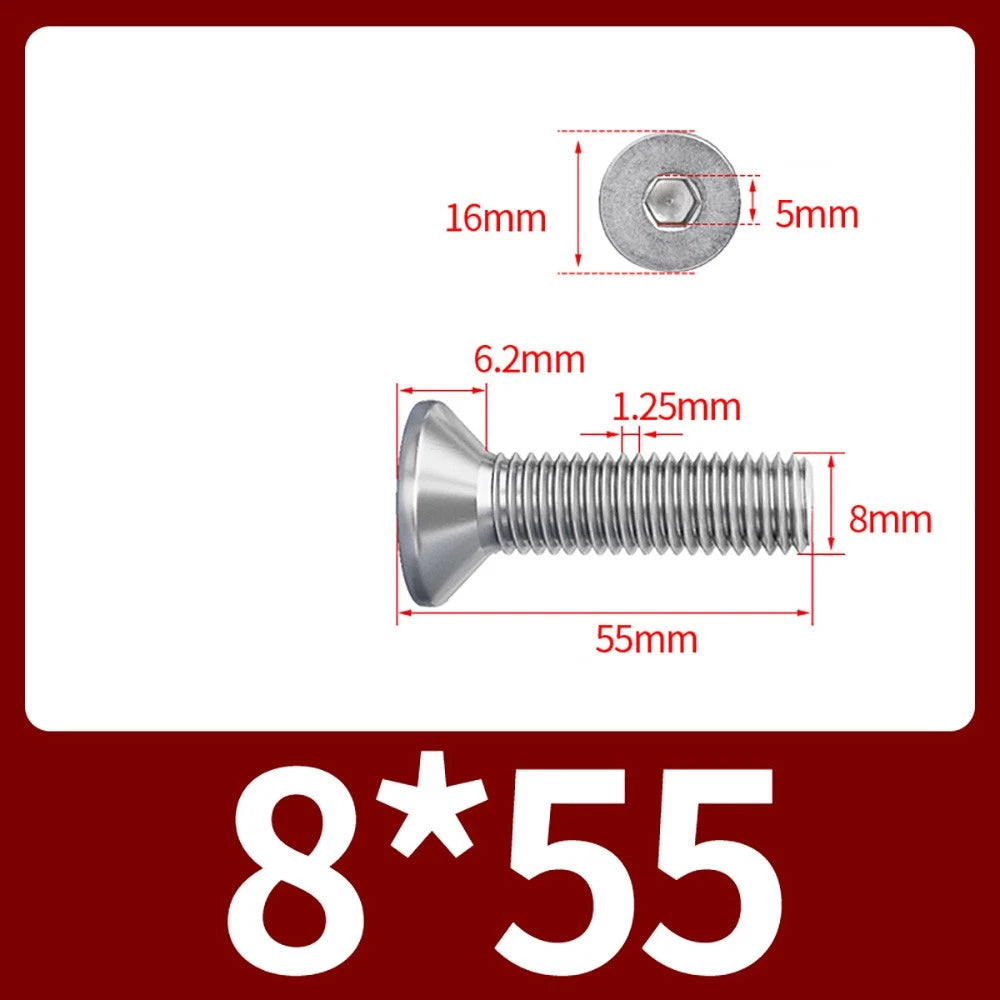 M8 M10 Countersunk Socket Head Screws – 304 Stainless Steel A2, Fully Threaded, 10–150mm